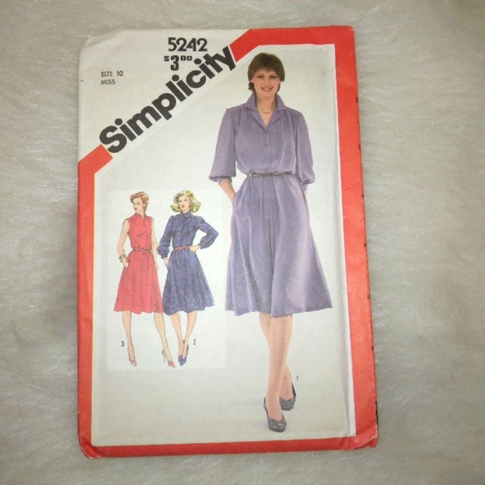SIMPLICITY 5242 Sz 10 Musses pullover shirt waist dress with sleeve variations